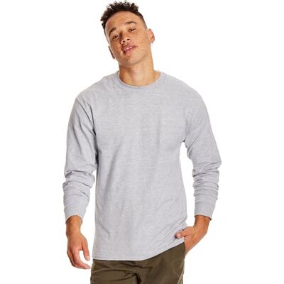 Hanes Långärmad skjorta Beefy-T skjorta för män (2-pack), Lätt stål, M Hanes Långärmad skjorta Beefy-T skjorta för män (2-pack), Lätt stål, M
