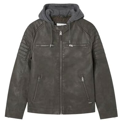 Springfield Bikerjacka med huva för män, Brunt tryck, XXL Springfield Bikerjacka med huva för män, Brunt tryck, XXL