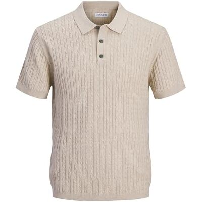 JACK & JONES Jjeemil Knit Cable Polo Ss Sn, Havregryn, M JACK & JONES Jjeemil Knit Cable Polo Ss Sn, Havregryn, M
