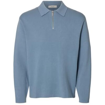 SELECTED MEN SELECTED Män Slhteller Fn avslappnad halv zip polo Noos, Dammblå, S SELECTED MEN SELECTED Män Slhteller Fn avslappnad halv zip polo Noos, Dammblå, S
