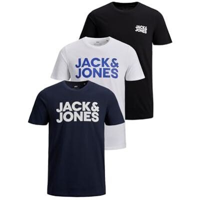 JACK & JONES Jack&Jones Essentials T-shirt för män, Svart/förpackning: 1 svart 1 marinblå 1 vit, XXL JACK & JONES Jack&Jones Essentials T-shirt för män, Svart/förpackning: 1 svart 1 marinblå 1 vit, XXL