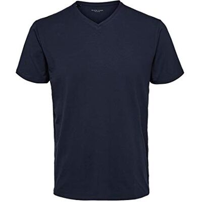 SELECTED HOMME Herr vald V-ringad T-shirt enfärgad basic kortärmad skjorta SLHNEWPIMA Stretch bomull, Blå (marinblå blazernavy blazer), XL SELECTED HOMME Herr vald V-ringad T-shirt enfärgad basic kortärmad skjorta SLHNEWPIMA Stretch bomull, Blå (marinblå blazernavy blazer), XL