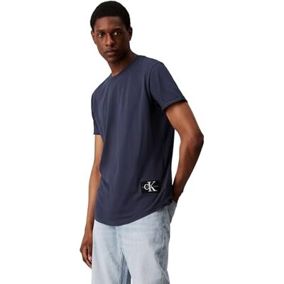 Calvin Jeans mäns emblem uppfällbart ärm J30J323482, S/S t-shirt, blå, XXS, Blå (bläck), XXS Calvin Jeans mäns emblem uppfällbart ärm J30J323482, S/S t-shirt, blå, XXS, Blå (bläck), XXS