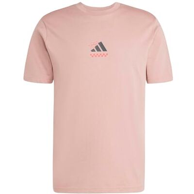 adidas För Män Three Slice Life, Pizza Back Graphic Tee, Short Sleeve, warm clay, XS adidas För Män Three Slice Life, Pizza Back Graphic Tee, Short Sleeve, warm clay, XS