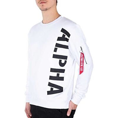 Alpha Industries Herr sweatshirt sidotryck, Vit, S Alpha Industries Herr sweatshirt sidotryck, Vit, S