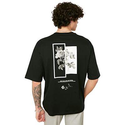 Trendyol Herr svart herr oversize rund krage tryckt kortärmad t-shirt t-shirt stor Trendyol Herr svart herr oversize rund krage tryckt kortärmad t-shirt t-shirt stor