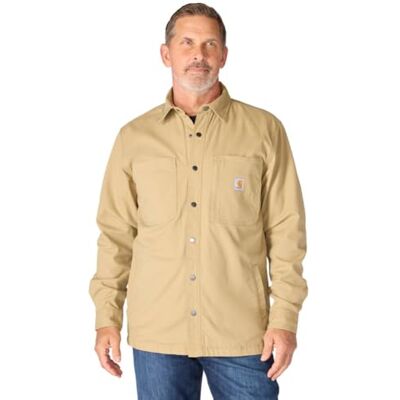 Carhartt Rugged Flex, avslappnad passform, canvas, fleece, fodrad, snap-front, jac Work, Utility, Button Down Shirt, Mörk kaki, S Carhartt Rugged Flex, avslappnad passform, canvas, fleece, fodrad, snap-front, jac Work, Utility, Button Down Shirt, Mörk kaki, S