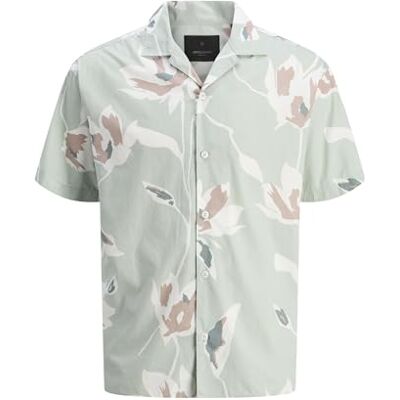 JACK & JONES Jprblapalermo Print Resort S/S Shirt Sn, Aqua Gray, XL JACK & JONES Jprblapalermo Print Resort S/S Shirt Sn, Aqua Gray, XL