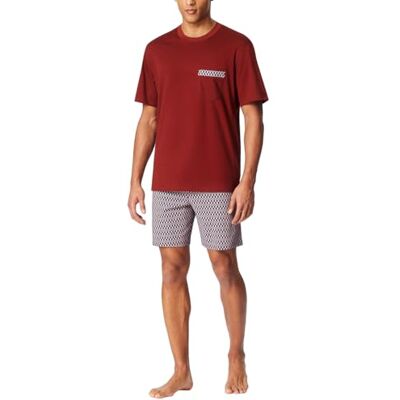Schiesser Herrpyjamas kort rund hals – nattkläder set, röd, 60 Schiesser Herrpyjamas kort rund hals – nattkläder set, röd, 60
