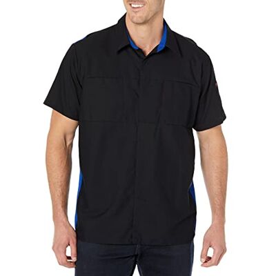 Red Kap Kortärmad Performance Plus Shop skjorta för män, Svart med kungligt blått nät, XL Red Kap Kortärmad Performance Plus Shop skjorta för män, Svart med kungligt blått nät, XL