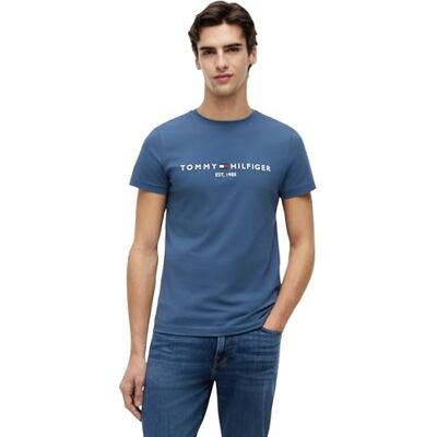 Tommy Hilfiger T-shirt halvärm rund hals bokstäver vit, Blå (Aegean Sea), 3XL plus size Tommy Hilfiger T-shirt halvärm rund hals bokstäver vit, Blå (Aegean Sea), 3XL plus size
