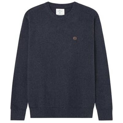 Springfield Reconsider PRETWISTED Basic pullover 7GG med crew halsband och dekorativ lappmärke, Mörkblå, S Springfield Reconsider PRETWISTED Basic pullover 7GG med crew halsband och dekorativ lappmärke, Mörkblå, S