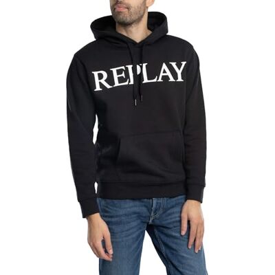 Replay Basic Huvtröja för män, 098 svart, XS Replay Basic Huvtröja för män, 098 svart, XS