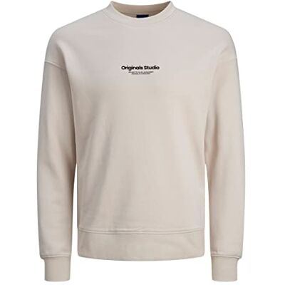 JACK & JONES Sweatshirt för män med rund hals tryckt tröja med rund hals, Moonbeam, S JACK & JONES Sweatshirt för män med rund hals tryckt tröja med rund hals, Moonbeam, S