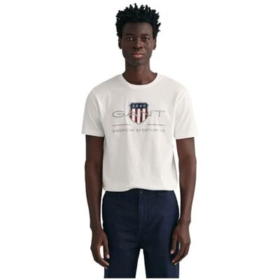 GANT Herr Reg Archive Shield Ss T-shirt, Vit, S GANT Herr Reg Archive Shield Ss T-shirt, Vit, S