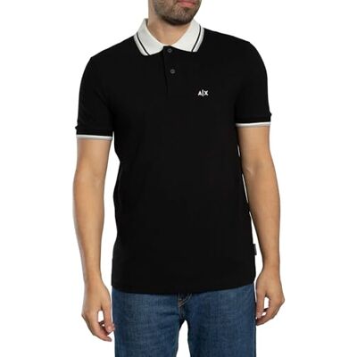 Giorgio Armani Herr 3D broderad logotyp med baksida krage logo pikétröja, svart, XL Giorgio Armani Herr 3D broderad logotyp med baksida krage logo pikétröja, svart, XL