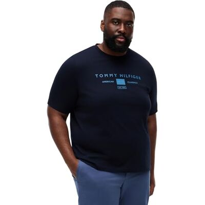 Tommy Hilfiger Herr Bt-Brand Love Mono Stack Tee-B MW0MW44053, blå, 5XL_Plus Tommy Hilfiger Herr Bt-Brand Love Mono Stack Tee-B MW0MW44053, blå, 5XL_Plus