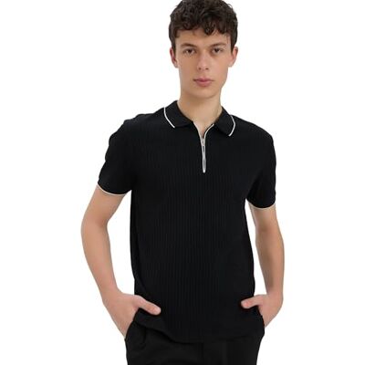 DeFacto Basic pikétröja för män – klassisk t-shirt för män, svart, 3XL DeFacto Basic pikétröja för män – klassisk t-shirt för män, svart, 3XL