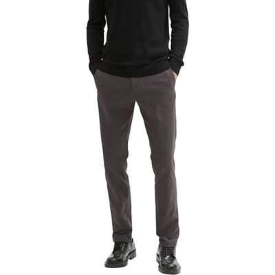 TOM TAILOR herr slim fit chinos byxor av stretch piké med bälte, 36160 – Grå svart Zig Zag struktur, 38W x 34L TOM TAILOR herr slim fit chinos byxor av stretch piké med bälte, 36160 – Grå svart Zig Zag struktur, 38W x 34L