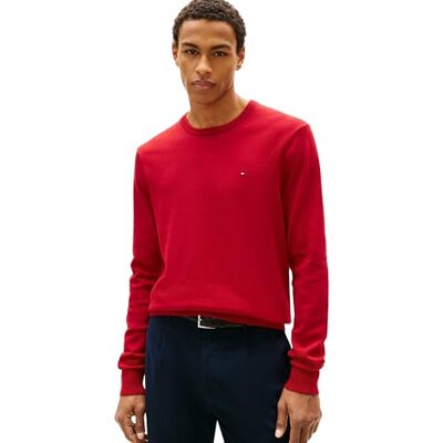 Tommy Hilfiger Essential SSNL bomull rund hals MW0MW3999 pullover tröja, röd, XL, Röd (medium röd), XL Tommy Hilfiger Essential SSNL bomull rund hals MW0MW3999 pullover tröja, röd, XL, Röd (medium röd), XL