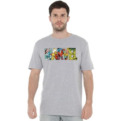Marvel T-shirt med serietidningsremsa för män, Grå (sportgrå), XXL Marvel T-shirt med serietidningsremsa för män, Grå (sportgrå), XXL