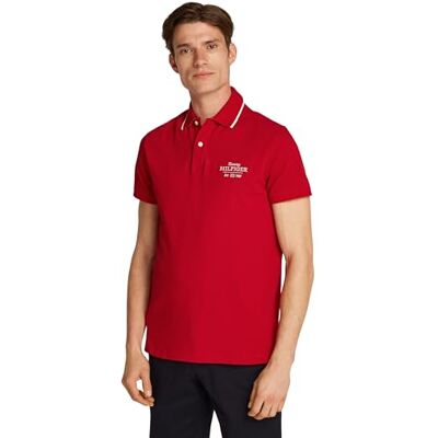Tommy Hilfiger Kortärmad pikétröja för män vänster bröst grafisk normal passform Tommy Hilfiger Kortärmad pikétröja för män vänster bröst grafisk normal passform