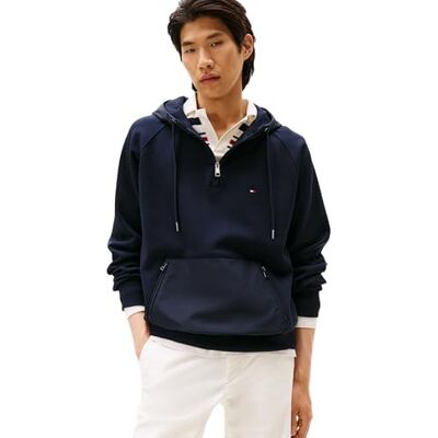 Tommy Hilfiger Herr MIX MEDIA 1/4 dragkedja huva MW0MW41327 pullover huvtröja, blå, XL, Blå (ökenhimmel), XL Tommy Hilfiger Herr MIX MEDIA 1/4 dragkedja huva MW0MW41327 pullover huvtröja, blå, XL, Blå (ökenhimmel), XL
