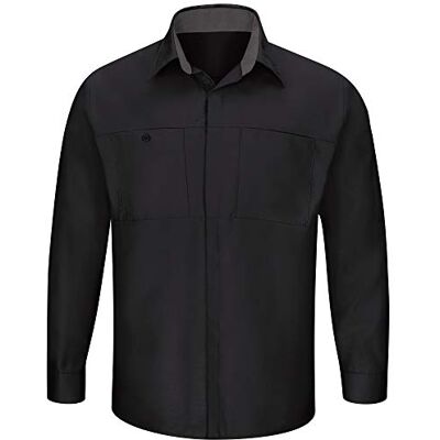 Red Kap Långärmad Performance Plus Shop skjorta för män, Svart med kolnät, L Red Kap Långärmad Performance Plus Shop skjorta för män, Svart med kolnät, L