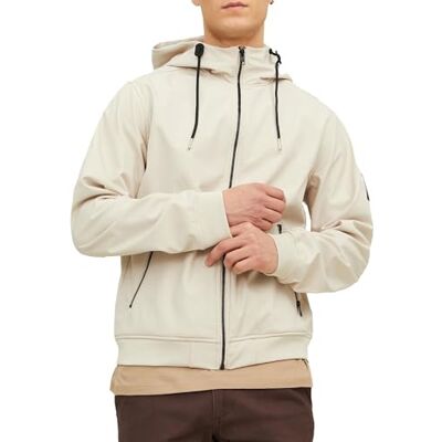 JACK & JONES Jjebasic Softshell Hood Noos jacka för män, Moonbeam, XXL JACK & JONES Jjebasic Softshell Hood Noos jacka för män, Moonbeam, XXL