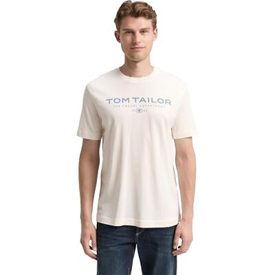 TOM TAILOR T-shirt för män av bomull med logotyptryck, 10348 – Gardenia vit, 3XL TOM TAILOR T-shirt för män av bomull med logotyptryck, 10348 – Gardenia vit, 3XL