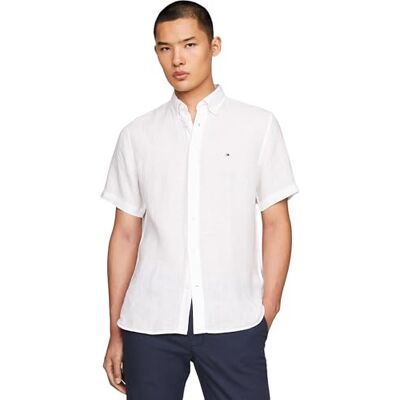Tommy Hilfiger Män Pigment Färgat Linne Rf Skjorta S/S Casual Skjortor, Vit, XS, Optisk vit, XS Tommy Hilfiger Män Pigment Färgat Linne Rf Skjorta S/S Casual Skjortor, Vit, XS, Optisk vit, XS