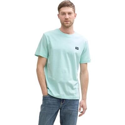 TOM TAILOR T-shirt för män med logotypetikett, 37455 Mint White Fine Stripe, XL TOM TAILOR T-shirt för män med logotypetikett, 37455 Mint White Fine Stripe, XL