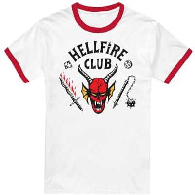 Stranger Things Hellfire Club Ringer Unisex Ringer T-shirt, Vit/Röd, Small Stranger Things Hellfire Club Ringer Unisex Ringer T-shirt, Vit/Röd, Small