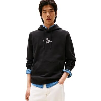 Tommy Hilfiger herr OUTLINE FLAG SCRIPT HOODIE MW0MW39372 pullover huvtröja, svart (svart), S, svart (svart), S Tommy Hilfiger herr OUTLINE FLAG SCRIPT HOODIE MW0MW39372 pullover huvtröja, svart (svart), S, svart (svart), S