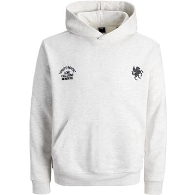 JACK & JONES Jcocrest Print Sweat Hood, Vit melange, XS JACK & JONES Jcocrest Print Sweat Hood, Vit melange, XS