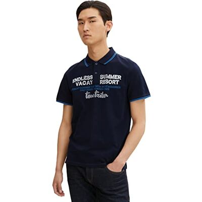 TOM TAILOR Herr Piqué pikétröja med tryck 1032415, 10668 Sky Captain Blue, XS TOM TAILOR Herr Piqué pikétröja med tryck 1032415, 10668 Sky Captain Blue, XS