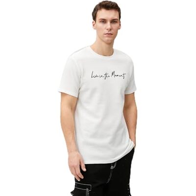Koton Herr slogan broderad t-shirt näsduk rund hals bomull kortärmad, Off White (001), XL Koton Herr slogan broderad t-shirt näsduk rund hals bomull kortärmad, Off White (001), XL