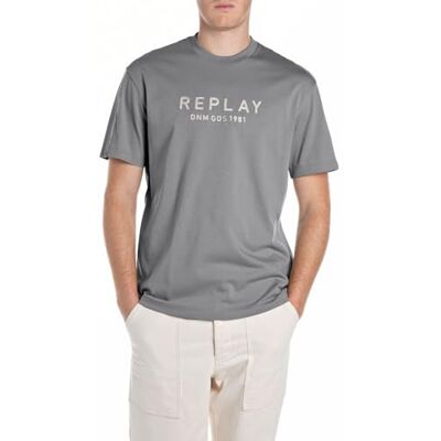 Replay Herr avslappnad passform T-shirt av bomull, 705 grå militär, L Replay Herr avslappnad passform T-shirt av bomull, 705 grå militär, L