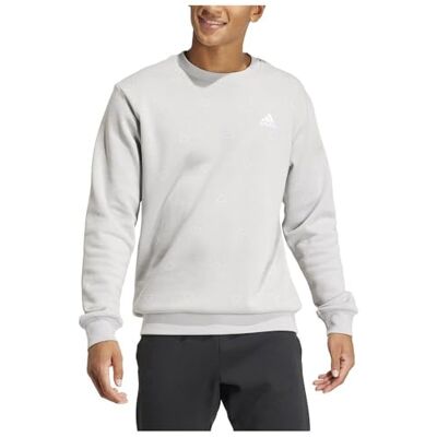 adidas För Män Seasonal Essentials Monogram Graphic Crew Fleece Sweatshirt, grey two, L adidas För Män Seasonal Essentials Monogram Graphic Crew Fleece Sweatshirt, grey two, L