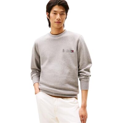 Tommy Hilfiger herr liten vapen outline crew neck MW0MW40863 pullover tröja, grå, XS, Grå (medium grå ljung), XS Tommy Hilfiger herr liten vapen outline crew neck MW0MW40863 pullover tröja, grå, XS, Grå (medium grå ljung), XS