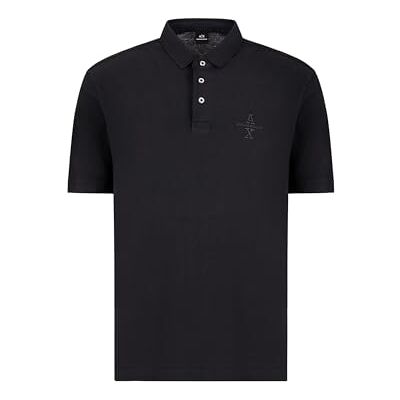 Giorgio Armani The Grid, Sustainable, broderad front logo pikétröja, svart, XS Giorgio Armani The Grid, Sustainable, broderad front logo pikétröja, svart, XS