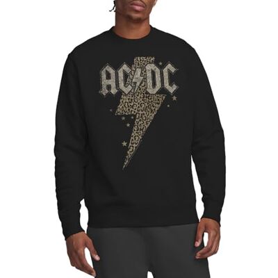 AC/DC ACDC Leopard Bolt Crew Sweatshirt, svart, Medium, Svart, M AC/DC ACDC Leopard Bolt Crew Sweatshirt, svart, Medium, Svart, M