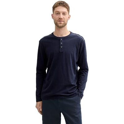 TOM TAILOR herr Henley långärmad tröja, 10690 Stickad marinblå, XXL TOM TAILOR herr Henley långärmad tröja, 10690 Stickad marinblå, XXL