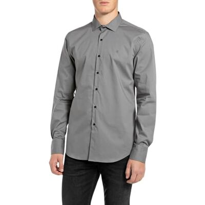 Replay herrskjorta slim fit, 093 Lead Grey, L Replay herrskjorta slim fit, 093 Lead Grey, L