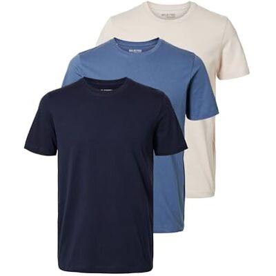 SELECTED HOMME T-shirt för män 3-pack bomull, Sky Captain 1, M SELECTED HOMME T-shirt för män 3-pack bomull, Sky Captain 1, M