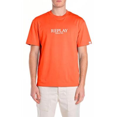 Replay Herr avslappnad passform T-shirt av bomull, 052 Carrot, XS Replay Herr avslappnad passform T-shirt av bomull, 052 Carrot, XS