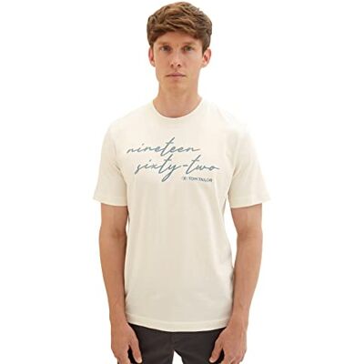 TOM TAILOR Basic T-shirt för män med tryck, 18592-vintage beige, M TOM TAILOR Basic T-shirt för män med tryck, 18592-vintage beige, M