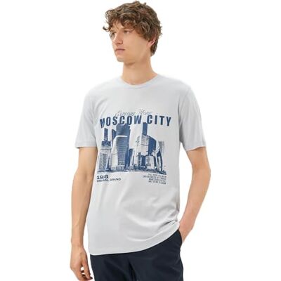 Koton män kortärmad bomull crew neck slogan tryckt t-shirt, Grå (031), L Koton män kortärmad bomull crew neck slogan tryckt t-shirt, Grå (031), L