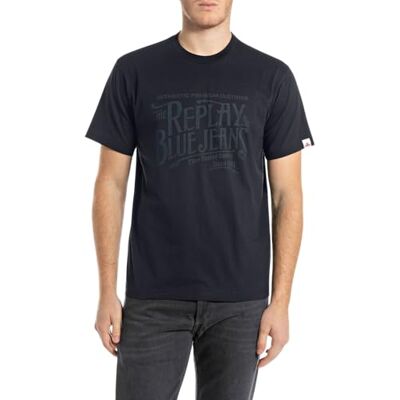 Replay T-shirt för män normal passform av bomull, 970 mörk marinblå, XS Replay T-shirt för män normal passform av bomull, 970 mörk marinblå, XS