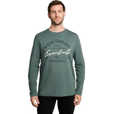 TOM TAILOR Långärmad t-shirt för män, 19643 – Grönt damm, XL TOM TAILOR Långärmad t-shirt för män, 19643 – Grönt damm, XL